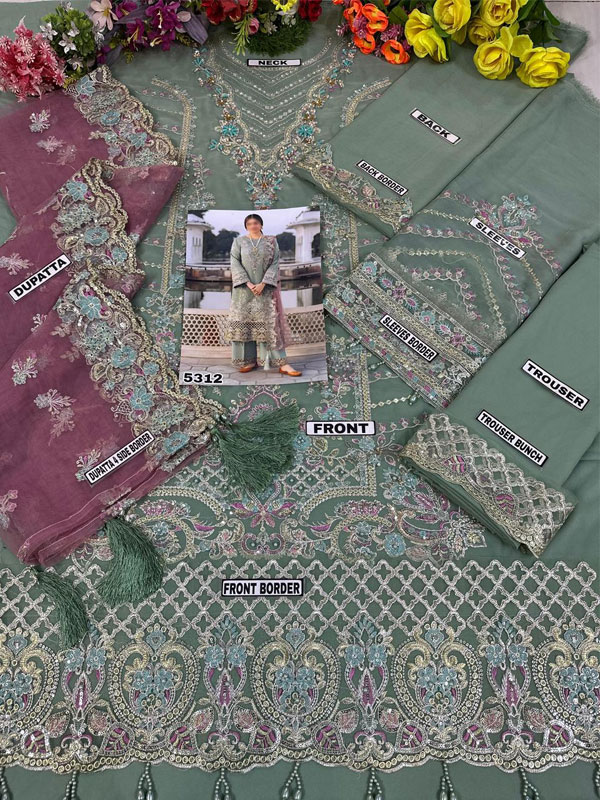 Chiffon Heavy Embroidered Dress With 4-Sided Embroidered NET Dupatta (Unstitched) (CHI-1082)