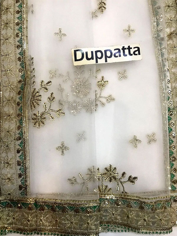 Graceful Embroidered White Chiffon Dress With 4-Sided Embroidered NET Dupatta (Unstitched) (CHI-1083)