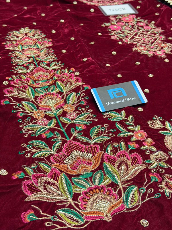 ANEELA'S Velvet Heavy Embroidered Dress With Velvet Embroidered Shawl (Unstitched) (CHI-1084)