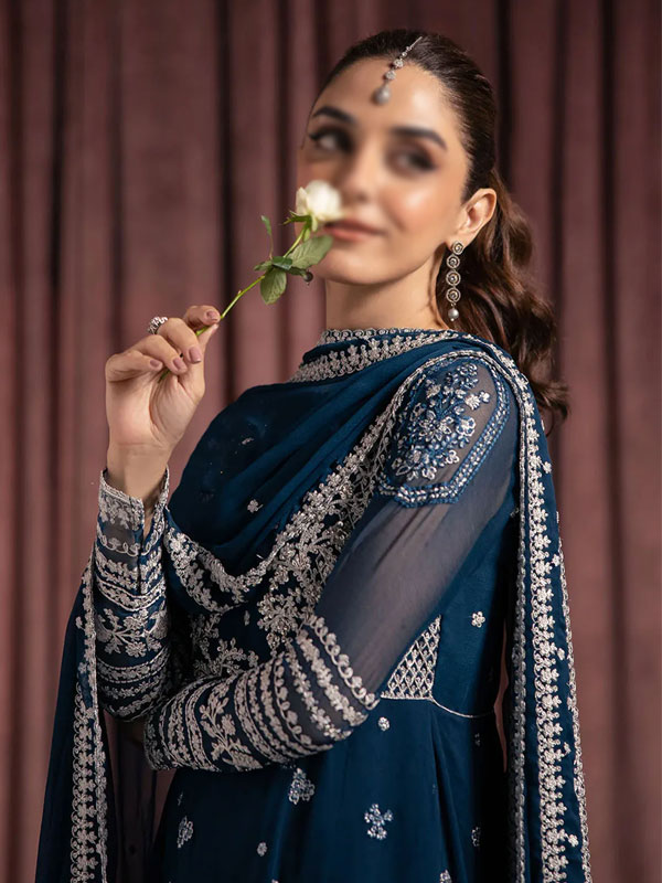 Heavy Embroidered Chiffon Party Wear Dress With 4 Sided Embroidered Chiffon Dupatta (Unstitched) (CHI-1085)