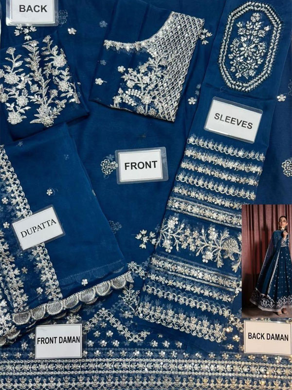 Heavy Embroidered Chiffon Party Wear Dress With 4 Sided Embroidered Chiffon Dupatta (Unstitched) (CHI-1085)