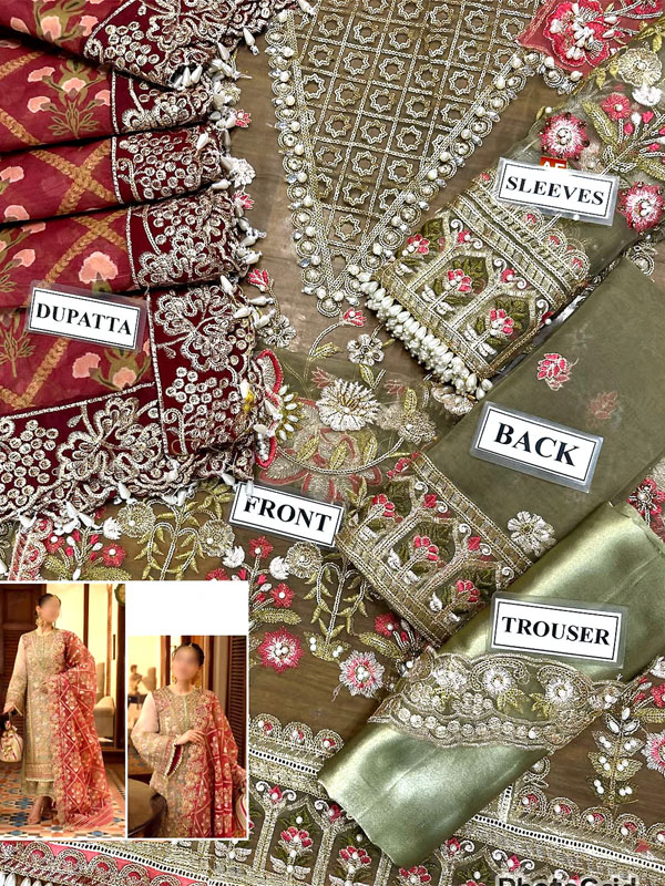 Luxury Handcrafted & Heavy Embroidered Organza Bridal Dress (Unstitched) (CHI-1088)