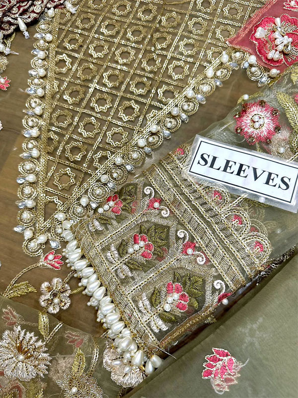 Luxury Handcrafted & Heavy Embroidered Organza Bridal Dress (Unstitched) (CHI-1088)