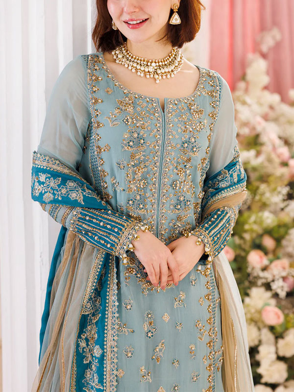  Heavy Embroidered Chiffon Dress With Embroidered Chiffon Dupatta (Unstitched) (CHI-1089)