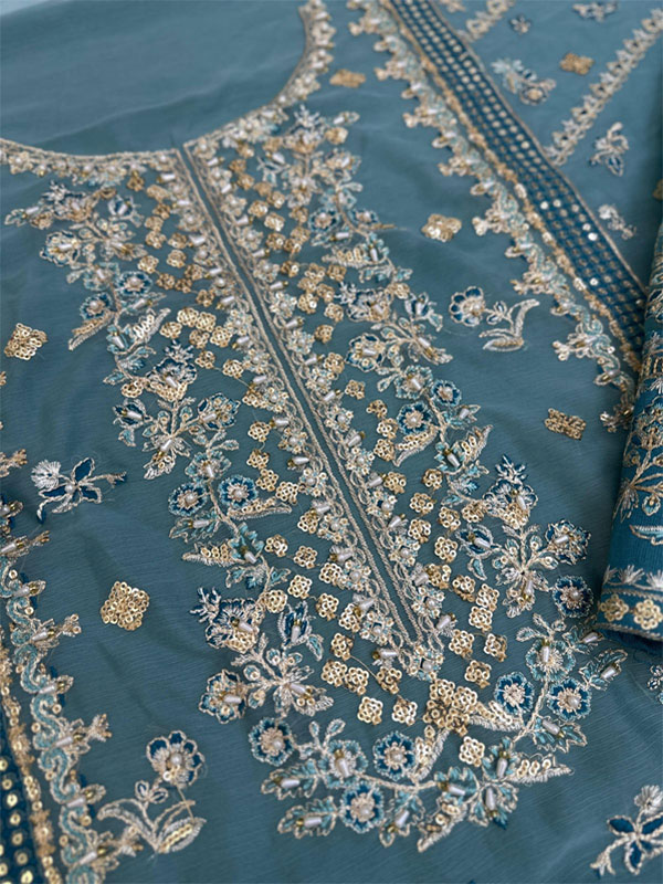  Heavy Embroidered Chiffon Dress With Embroidered Chiffon Dupatta (Unstitched) (CHI-1089)