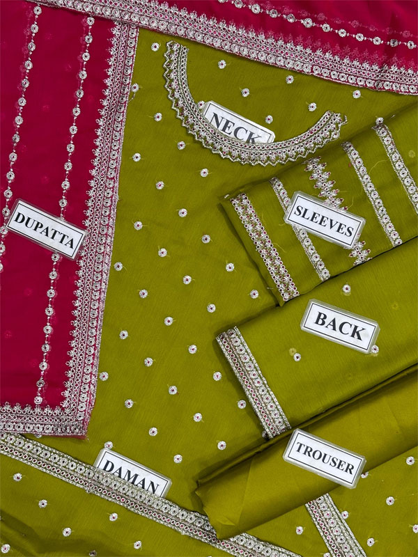   Embroidered Chiffon Party Wear Dress With 4-Sided Embroidered Chiffon Dupatta (Unstitched) (CHI-1091)