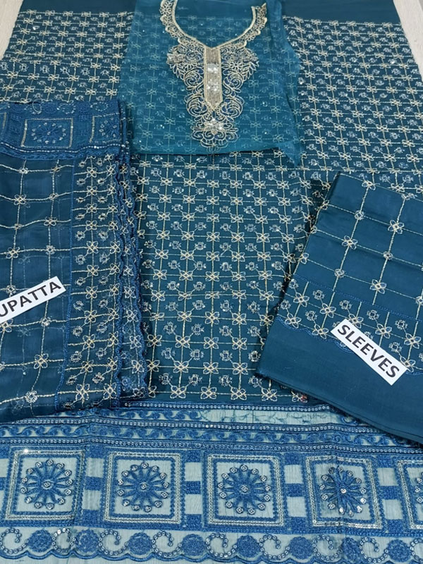 Luxury Cotton Sequence Embroidered Dress With Chiffon Sequence Embroidered Dupatta (Unstitched) (DRL-2349)