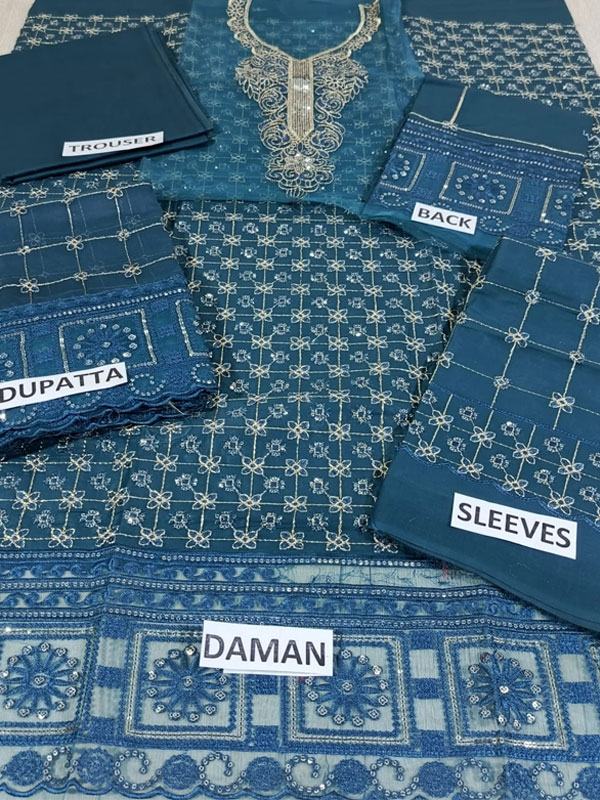 Luxury Cotton Sequence Embroidered Dress With Chiffon Sequence Embroidered Dupatta (Unstitched) (DRL-2349)