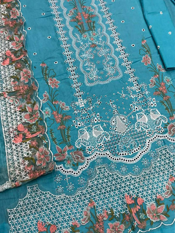 Luxurious Boring Chicken Karri Cotton Dress Chiffon Embroidered Dupatta (Unstitched) (DRL-2350)