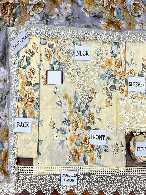 Lawn Boring Schiffli Embroidered All-Over Printed Dress Chiffon 4 Side Heavy 4 Sided Embroidery Dupatta (Unstitched) (DRL-2351)