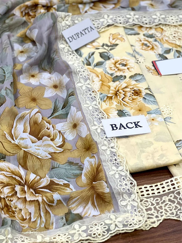 Lawn Boring Schiffli Embroidered All-Over Printed Dress Chiffon 4 Side Heavy 4 Sided Embroidery Dupatta (Unstitched) (DRL-2351)