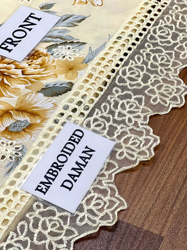 Lawn Boring Schiffli Embroidered All-Over Printed Dress Chiffon 4 Side Heavy 4 Sided Embroidery Dupatta (Unstitched) (DRL-2351)