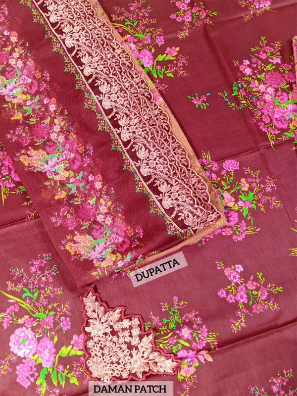 Digital Printed Lawn Embroidered Dress With Chiffon Embroidered Dupatta (Unstitched) (DRL-2353)