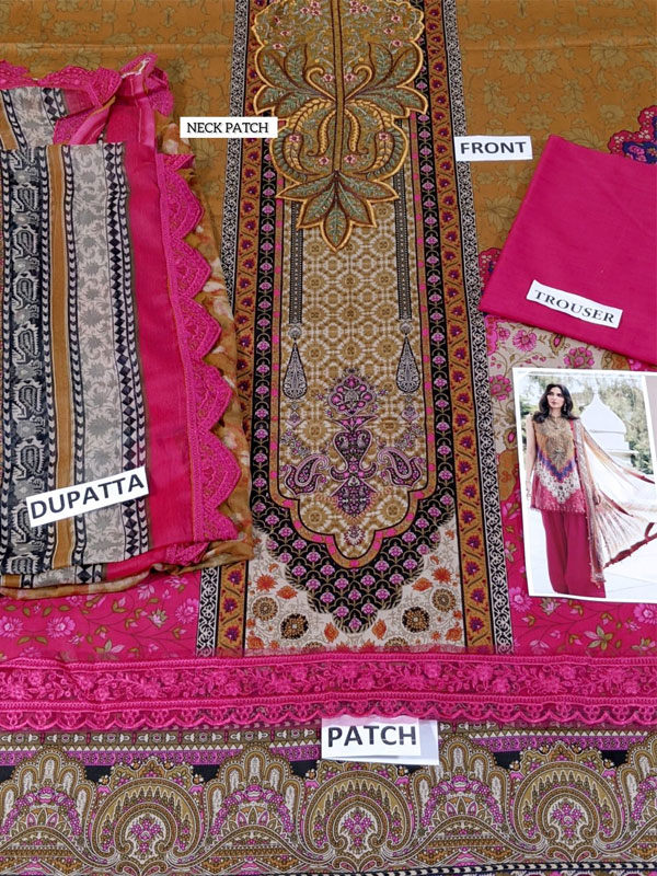 Digital Printed Lawn Embroidered Dress With Chiffon Embroidered Dupatta (Unstitched) (DRL-2354)