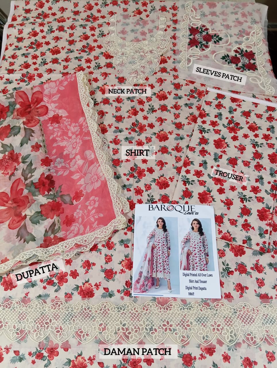 Digital Printed Lawn Embroidered Dress With Printed 4-Sided Chiffon Dupatta (Unstitched) (DRL-2358)