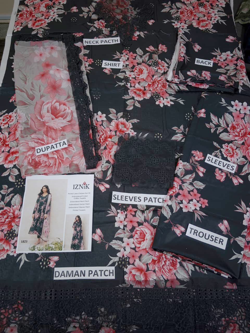 Lawn Schiffli Embroidered All-Over Printed Dress Chiffon 4 Side Heavy Embroidery Dupatta (Unstitched) (DRL-2359)