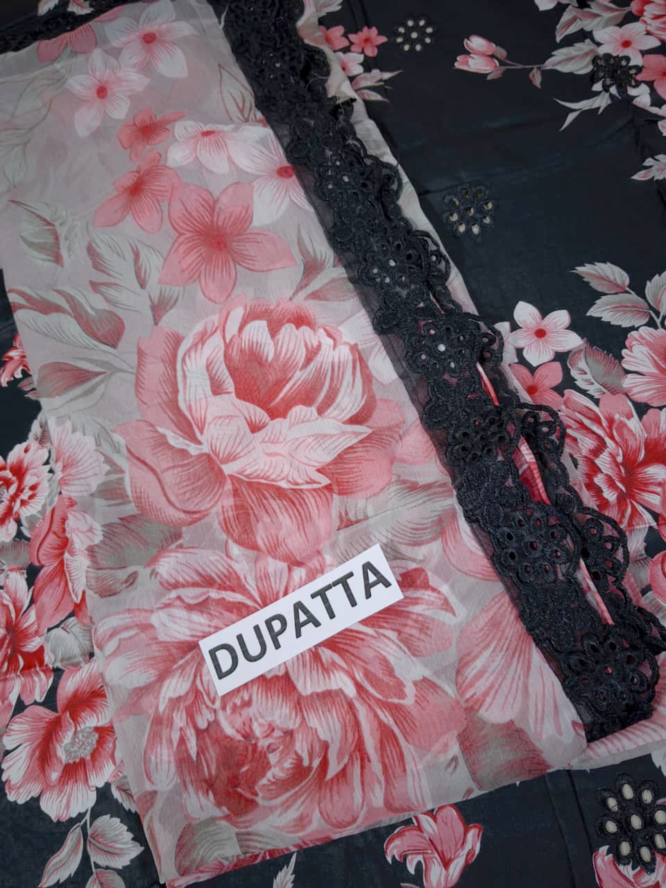 Lawn Schiffli Embroidered All-Over Printed Dress Chiffon 4 Side Heavy Embroidery Dupatta (Unstitched) (DRL-2359)