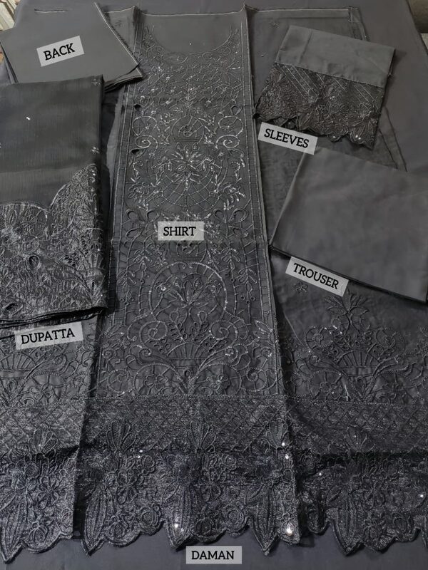 Cotton Heavy Embroidered Chicken Karri Dress With 4-Sided Embroidered Chiffon Dupatta (Unstitched) (DRL-2365) 