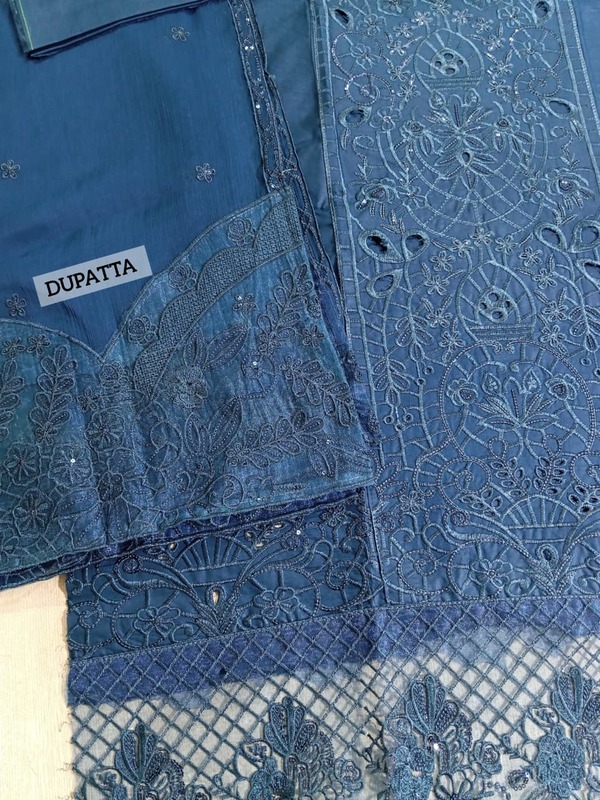 Cotton Heavy Embroidered Chicken Karri Dress With 4-Sided Embroidered Chiffon Dupatta (Unstitched) (DRL-2366)