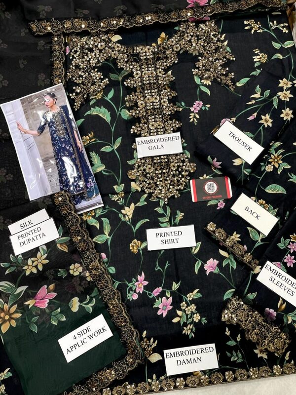 Luxurious Digital Lawn Collection Heavy Sequence Embroidery Bunches 4 Sided Embroidered Dupatta (Unstitched) (DRL-2370)