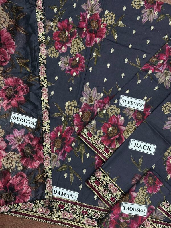 Chickenkari Print Lawn Embroidered Dress with 4-Sided Silk Embroidered Dupatta (Unstitched)(DRL-2374)