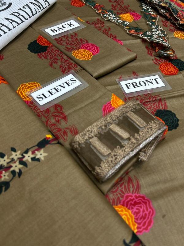 CHARIZMA Print Embroidered Lawn Dress with 4-Sided Embroidered Chiffon Dupatta (Unstitched) (DRL-2376)