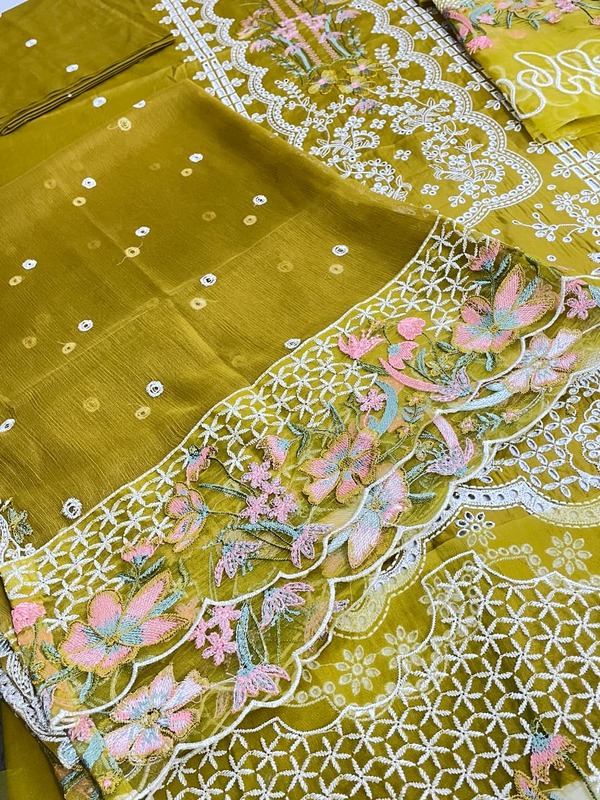 Luxurious Boring Chicken Karri Cotton Dress Chiffon Embroidered Dupatta (Unstitched) (DRL-2378) 