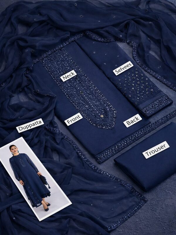 Decent Luxurious Chiffon Heavy Embroidered Party Wear Dress with 4-Sided Embroidered Chiffon Dupatta (Unstitched) (CHI-1094)