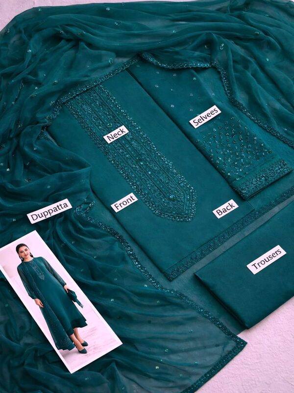 Decent Luxurious Chiffon Heavy Embroidered Party Wear Dress with 4-Sided Embroidered Chiffon Dupatta (Unstitched) (CHI-1095)