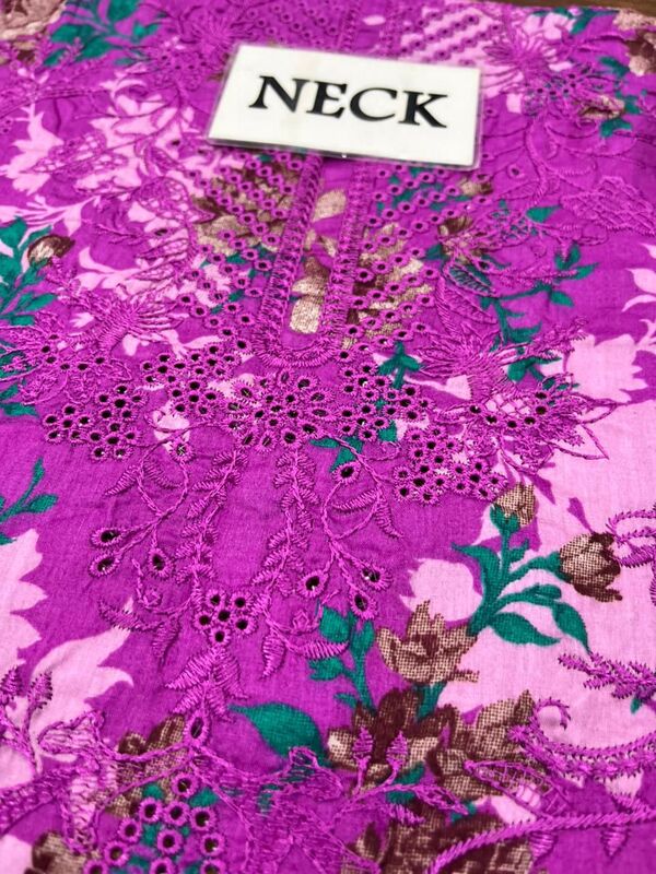  Aneela’s All-Over Print Schiffli Embroidered Lawn Dress with 4-Sided Embroidered Chiffon Dupatta (Unstitched) (DRL-2379)