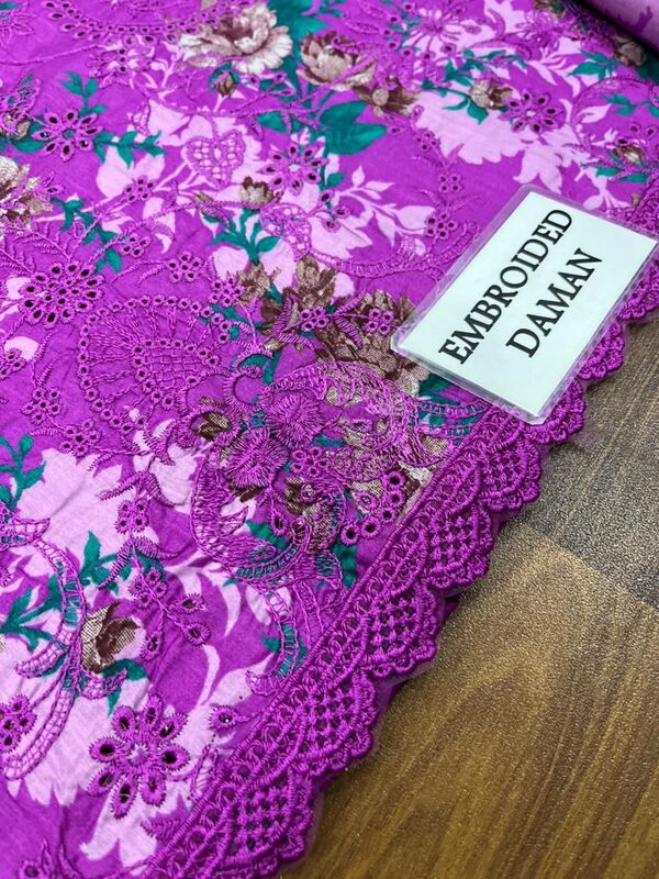  Aneela’s All-Over Print Schiffli Embroidered Lawn Dress with 4-Sided Embroidered Chiffon Dupatta (Unstitched) (DRL-2379)