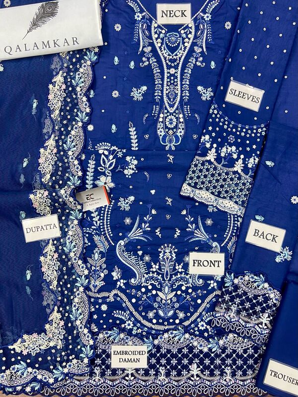 Qalamkar Embroidered Lawn 3pc with Embroidered Net dupatta (DRL-2381)