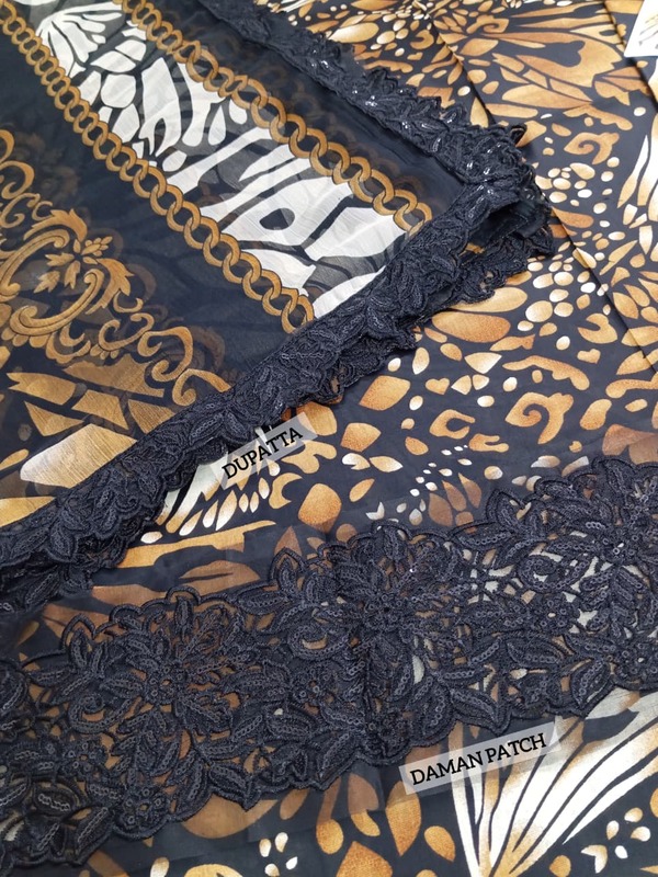 Tiger Print Digital Embroidered Lawn Dress with 4-Sided Embroidered Chiffon Dupatta (DRL-2384)