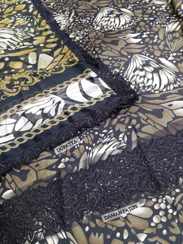 MARIA B Luxury Printed Lawn Embroidered Dress with 4-Sided Embroidered Chiffon Dupatta (DRL-2385)