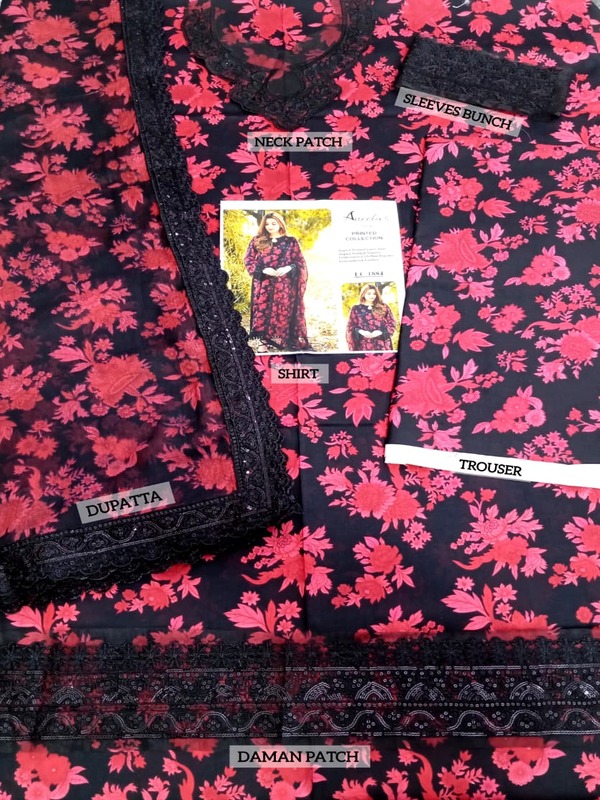 Aneela’s Digital Print Lawn Embroidered Dress with 4-Sided Embroidered Chiffon Dupatta (DRL-2384)