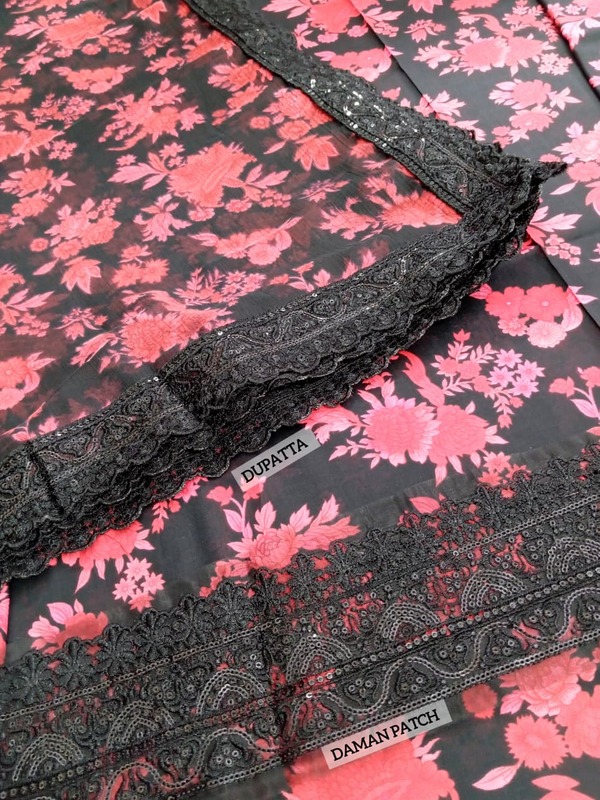 Aneela’s Digital Print Lawn Embroidered Dress with 4-Sided Embroidered Chiffon Dupatta (DRL-2384)