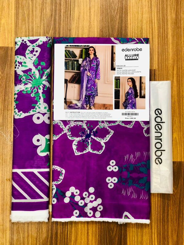 Digital Printed Lawn 3 PCs Dress With Printed Lawn Dupatta (Unstitched) (DRL-2397)