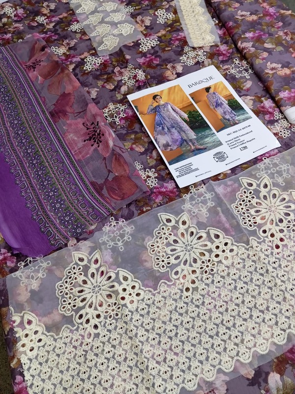 Baroque Printed Shifli Lawn Embroidered Dress With Printed Chiffon Dupatta (Unstitched) (DRL-2405)