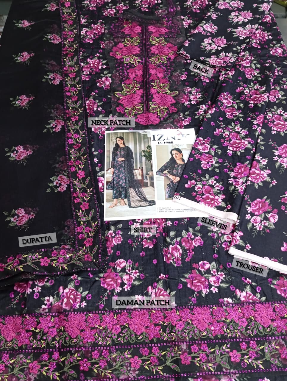 Iznik Luxury Printed Embroidered Lawn Dress with 4-Sided Embroidered Chiffon Dupatta (Unstitched) (DRL-2407)