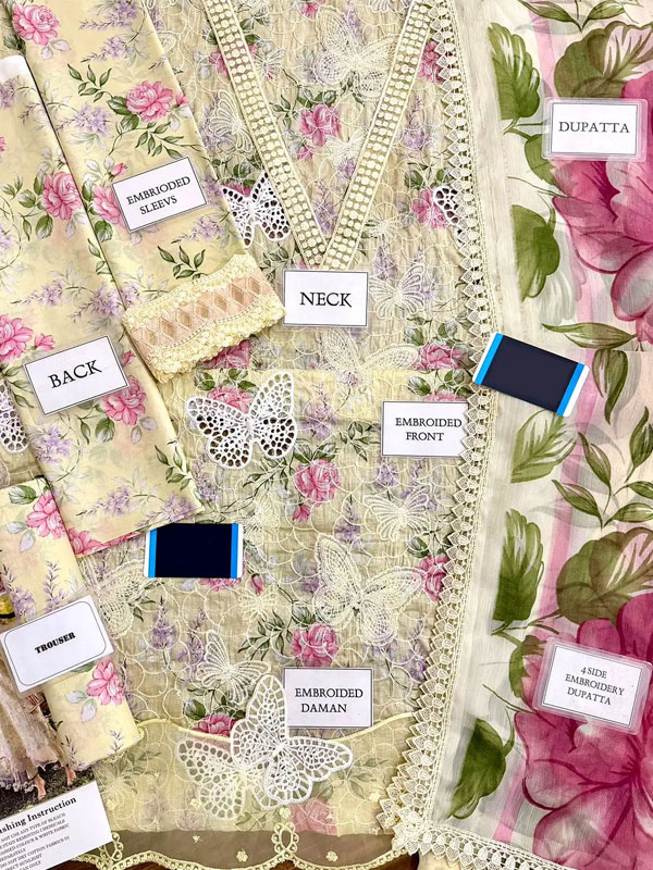 Luxury Butterfly Design Schiffli Embroidered EID Lawn Dress with Emb. Chiffon Dupatta (Unstitched) (DRL-2411)