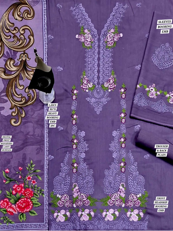 Lawn Headskip Heavy Embroidered Dress With Digital Printed Dupatta (Unstitched) (DRL-2415)