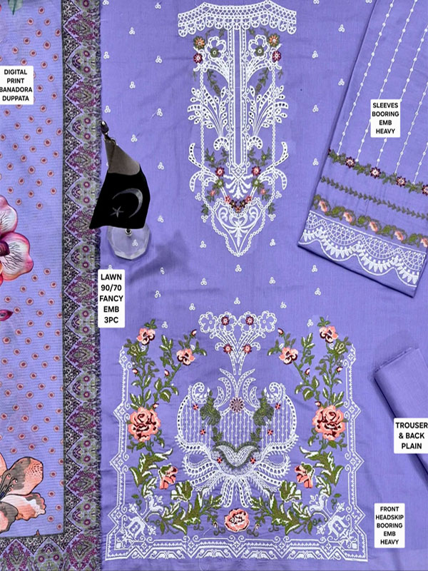 Lawn Headskip Heavy Embroidered Dress With Digital Printed Dupatta (Unstitched) (DRL-2416)