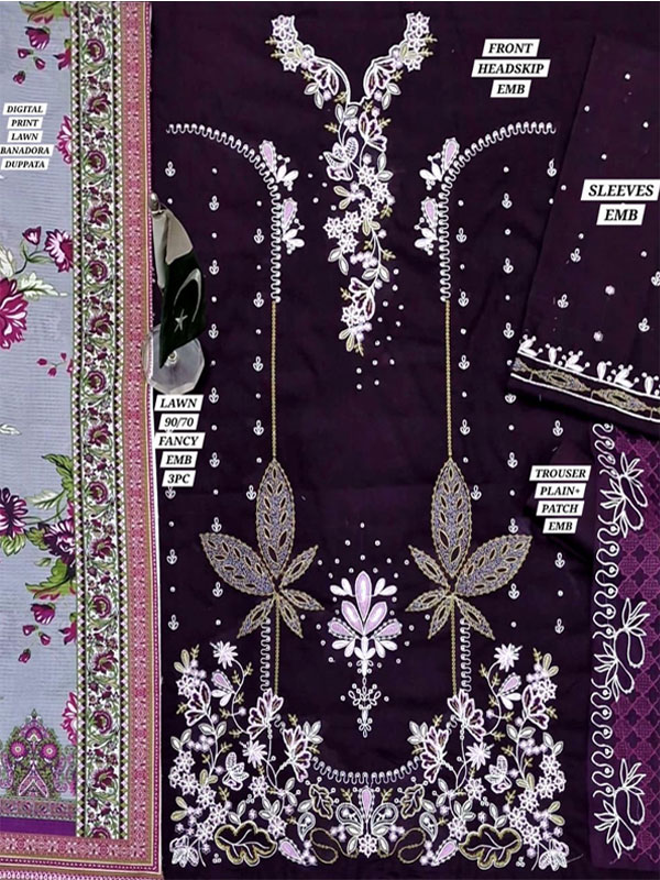 Lawn Headskip Heavy Embroidered Dress With Digital Printed Dupatta (Unstitched) (DRL-2417)