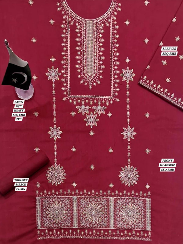 2 PCs Lawn Heavy Embroidered Dress (Unstitched) (DRL-2422)