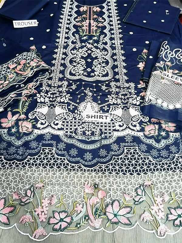 Elegant Boring Chicken kari Laxury Lawn Cotton Heavy Embroidered Dress With Embroidered Chiffon Dupatta (Unstitched) (DRL-2431)