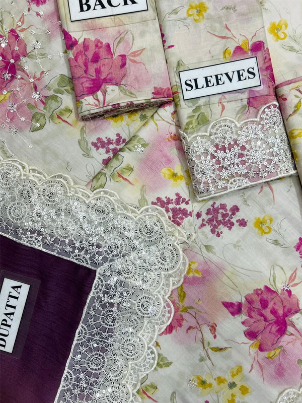 Luxury Printed Lawn Embroidered Dress With Tie & Die Chiffon Embroidered Dupatta (Unstitched) (DRL-2432)