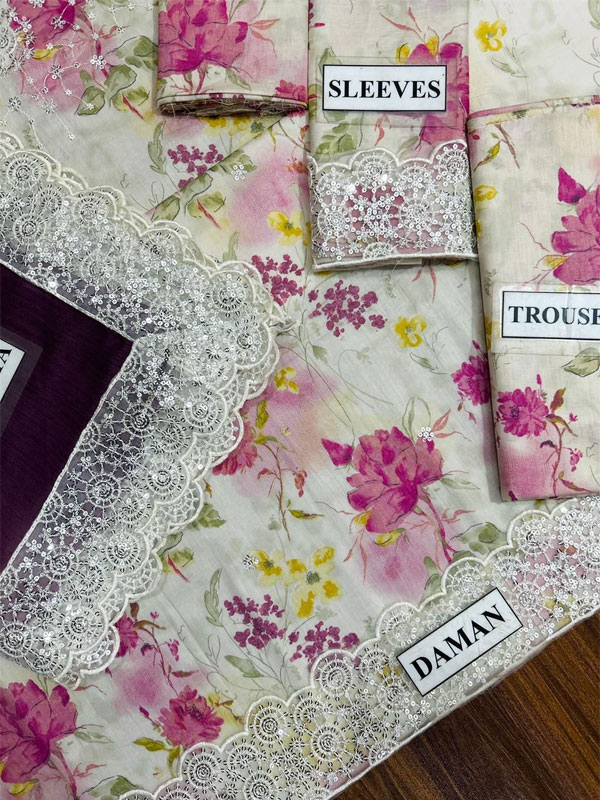 Luxury Printed Lawn Embroidered Dress With Tie & Die Chiffon Embroidered Dupatta (Unstitched) (DRL-2432)