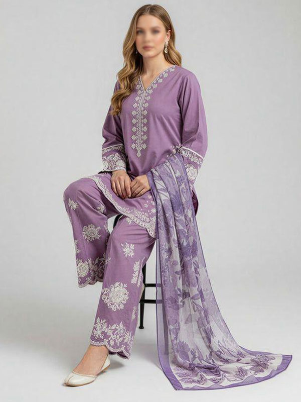 Lawn Heavy Embroidered Dress With Printed Banarsi Dupatta (Unstitched) (DRL-2434)