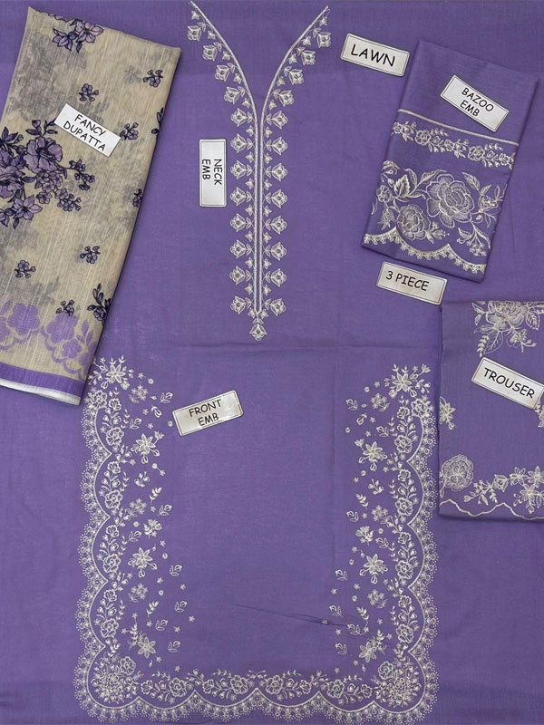 Lawn Heavy Embroidered Dress With Printed Banarsi Dupatta (Unstitched) (DRL-2434)