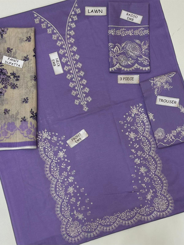 Lawn Heavy Embroidered Dress With Printed Banarsi Dupatta (Unstitched) (DRL-2434)